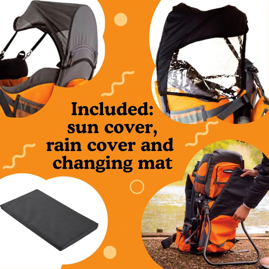 Hiking Baby Carrier Backpack - Toddler & Child Carrier | Includes Diaper Change Pad, Insulated Pocket, and Sun & Rain Hood to Keep Your Child Comfortable on the Trail. up to 40 Lbs.